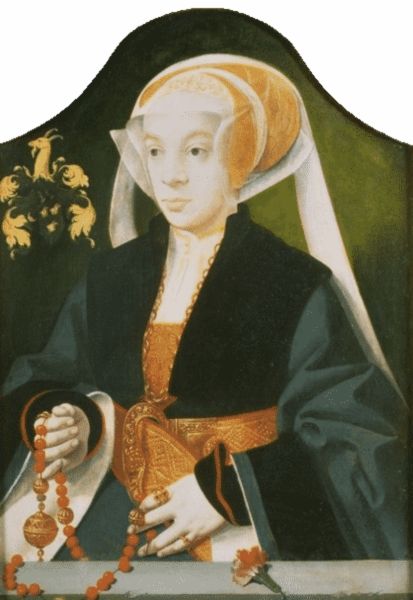 Chân dung người phụ nữ cầm quả Pomander trên sợi dây đính cườm của Barthel Bruyn the Elder. Khoảng năm 1547
